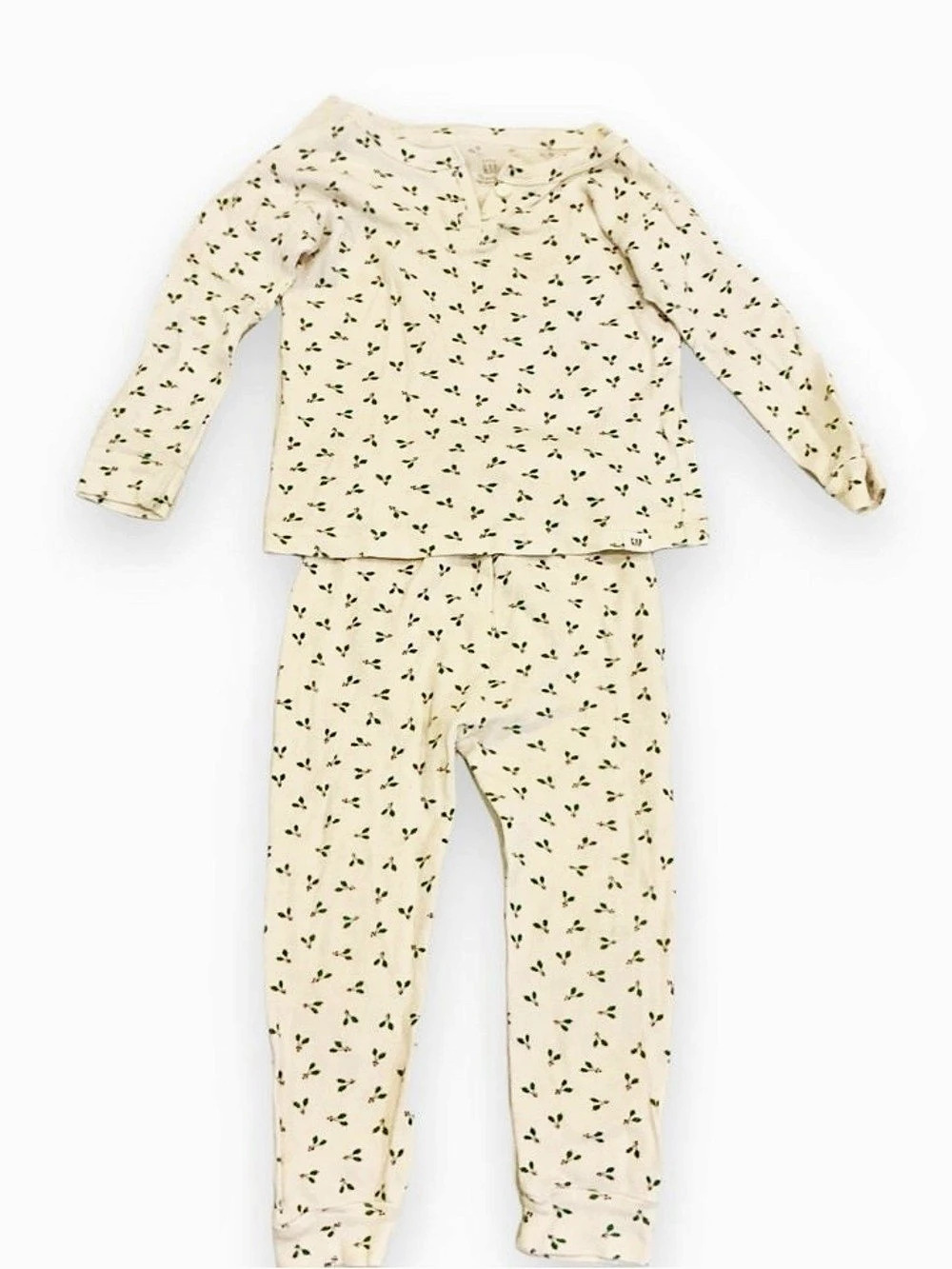 baby GAP Holiday Holly Print Organic Cotton Pajama Set Cream & Green